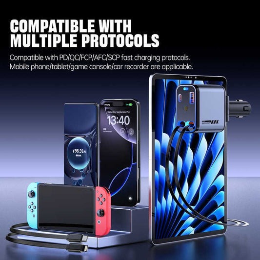 Retractable Car Charger 66W with Lighting