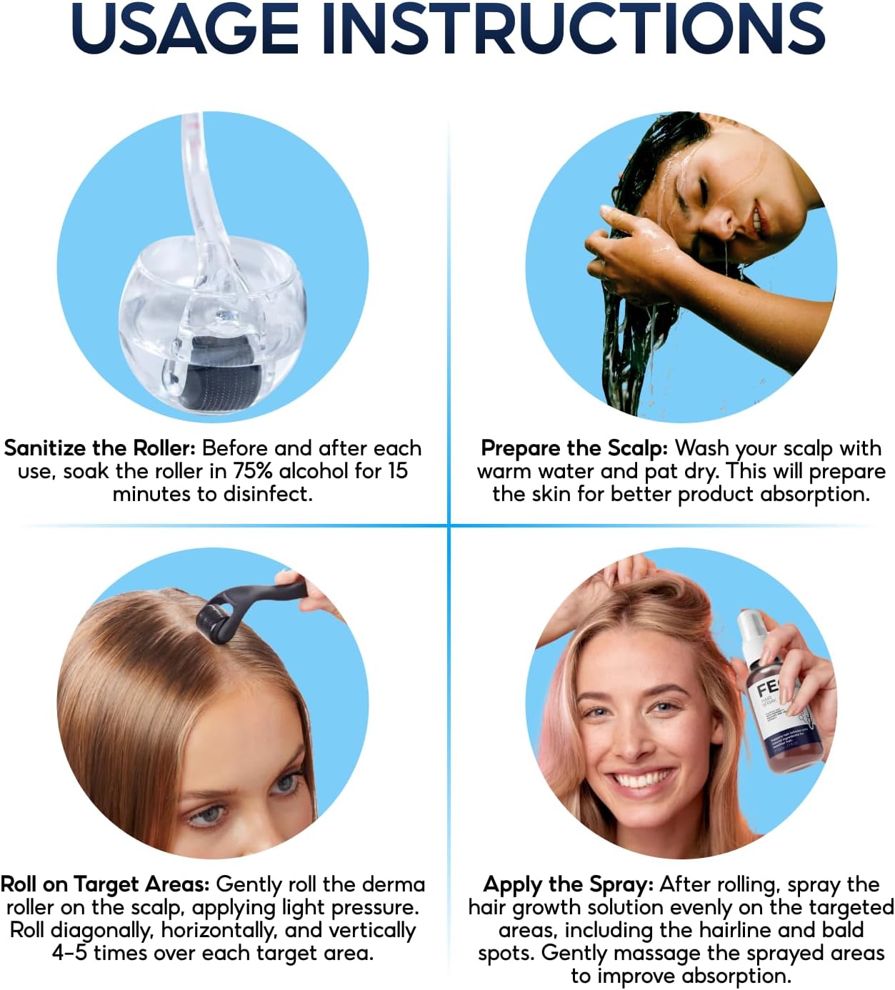 FEG Hair Growth Spray+Derma Roller, Suitable For Men and Women