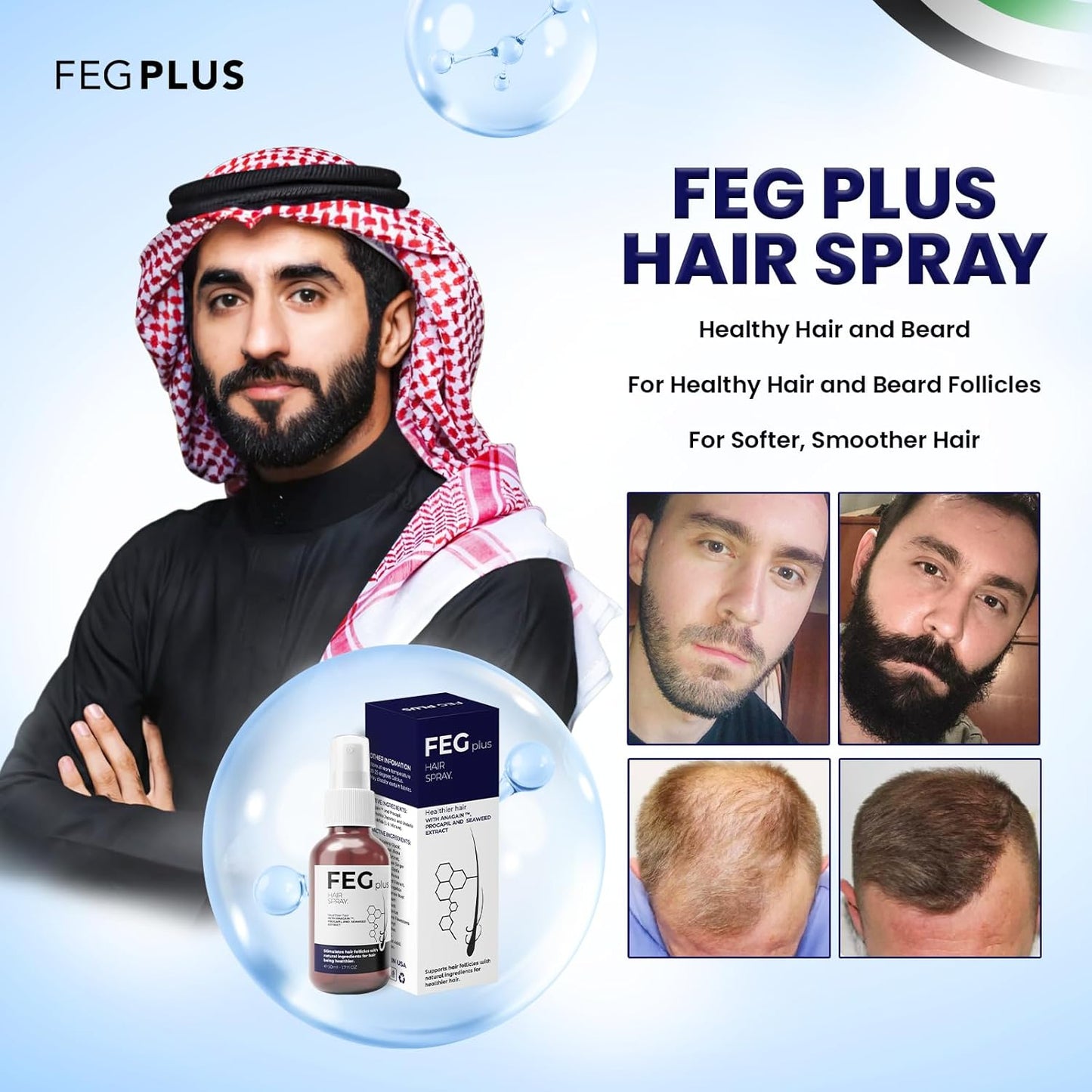 FEG Hair Growth Spray+Derma Roller, Suitable For Men and Women